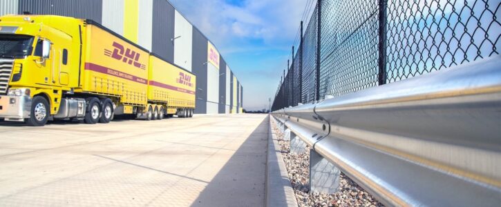 dhl facility access road protection with rhino stop car park barrier